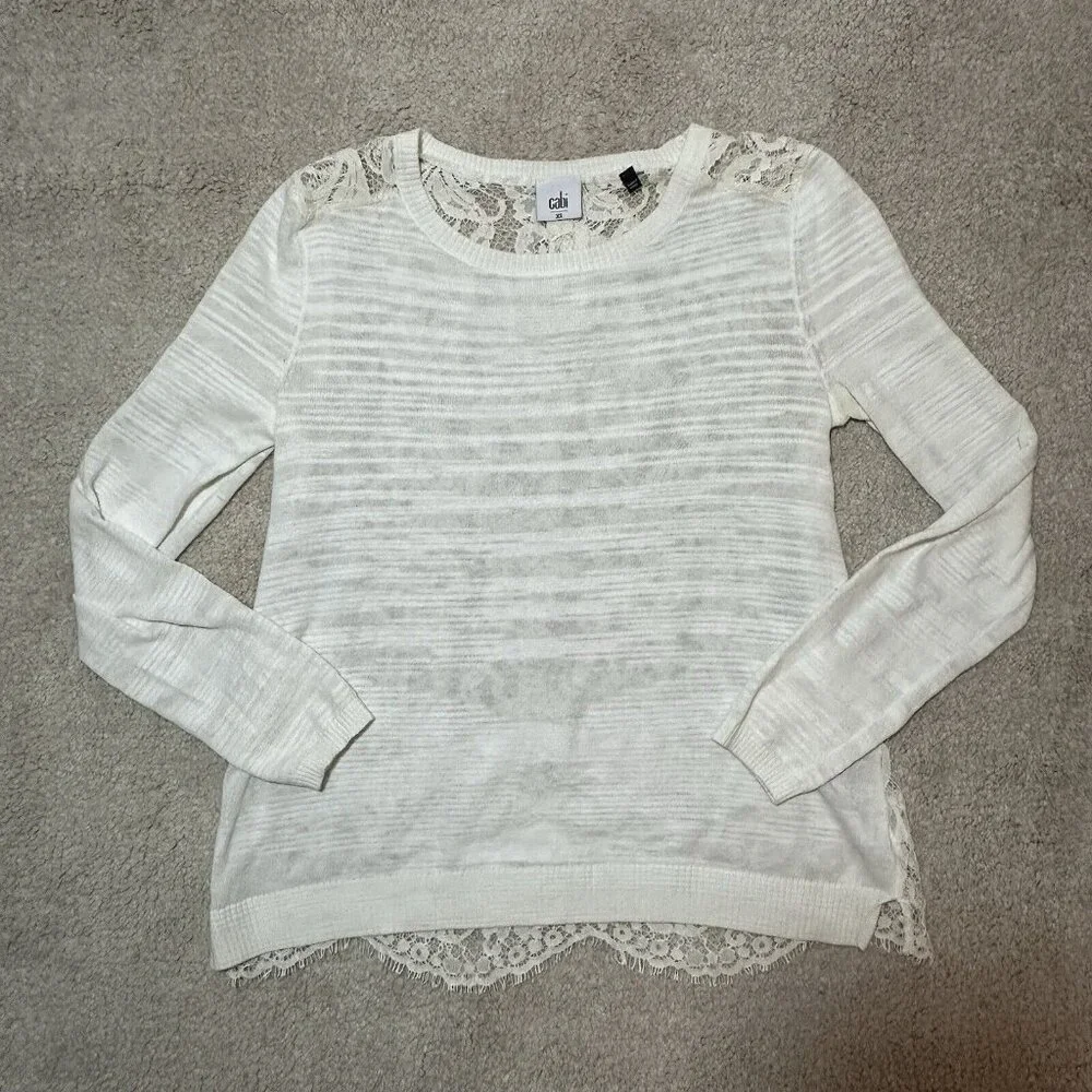 Cabi Sweater Women's XS White Cream Sophia Lace Back Sweater Feminine 5005 - Picture 13 of 14